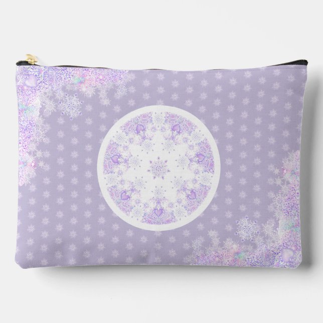 Pochette À Accessoires flocon de neige violet clair et coeur étincelant (Recto)
