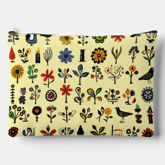 Pochette À Accessoires Floral folk coloré et oiseaux