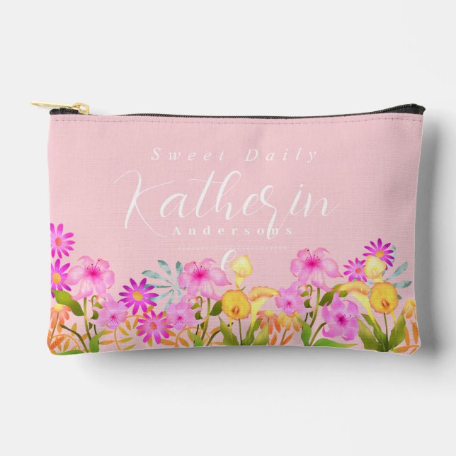Pochette À Accessoires Floral Garden Pink Personalized (Recto)