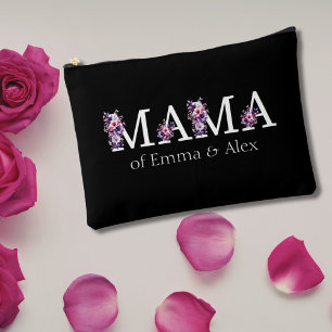 Pochette À Accessoires Floral Mama texte personnalisé Noms des enfants