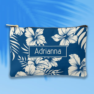 Pochette À Accessoires Flore bleu tropical et blanc