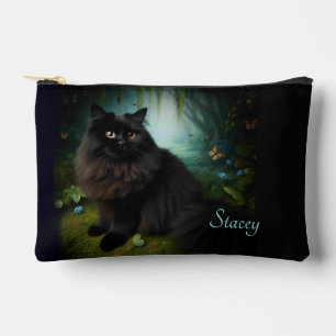 Pochette À Accessoires Fluffy Chat noir dans Misty Woods Nom Avant