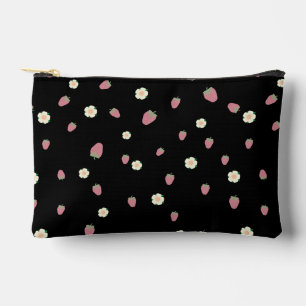 Pochette À Accessoires Fraises et fleurs Motif noir