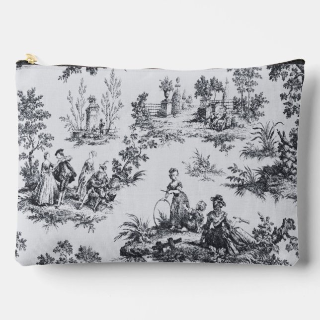 Pochette À Accessoires Française toile de jouy noir et blanc élégant (Recto)