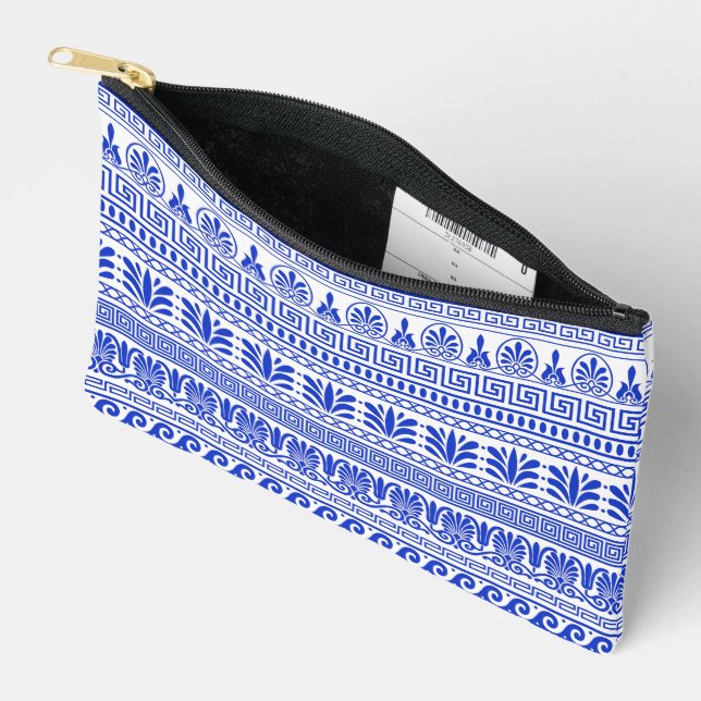 Pochette À Accessoires Fret grec, Motif méditerranéen, Bleu (Ouvrir)