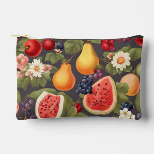 Pochette À Accessoires Fruits variés, Feuilles luxuriants et fleurs merve