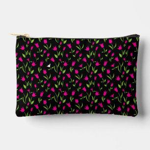 Pochette À Accessoires Fuchsia et Tulipes blanches sur Arrière - plan noi