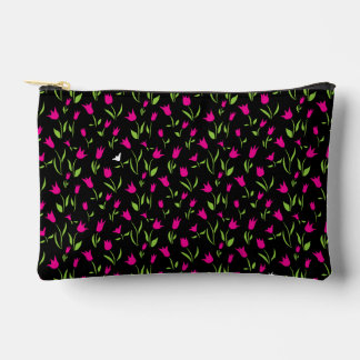 Pochette À Accessoires Fuchsia et Tulipes blanches sur Arrière - plan noi