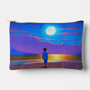 Pochette À Accessoires Garçon sur la plage, regardant la lune