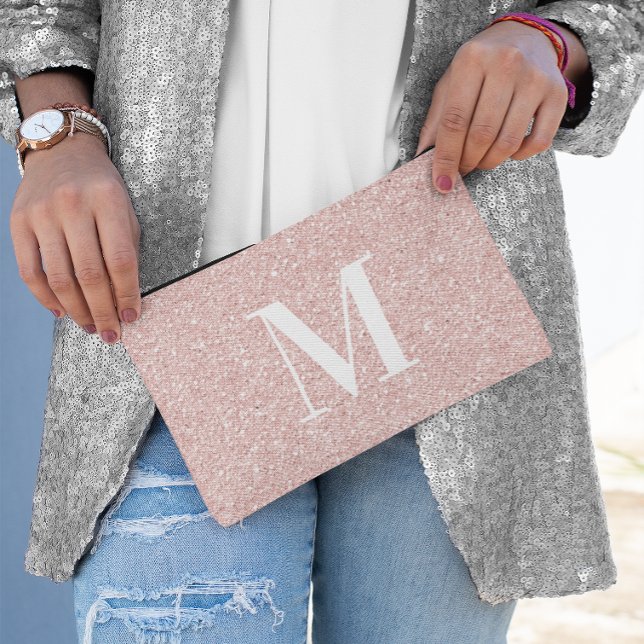 Pochette À Accessoires Girly moderne Serif Monogrammed Rose Parties scint (Girly Modern Serif Monogrammed Rose Gold Glitter Accessory Pouch)