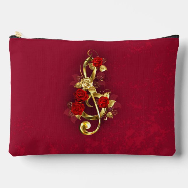 Pochette À Accessoires Golden Treble Clef avec fleurs Roses (Recto)