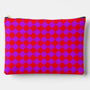 Pochette À Accessoires Grand motif à carreaux diamantés rouge violet