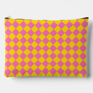 Pochette À Accessoires Grand motif à carreaux en diamant rose et jaune Ha