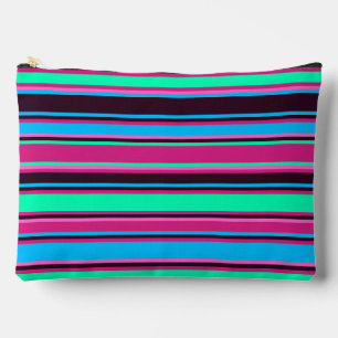 Pochette À Accessoires Gras Magenta, Aqua & Pouch Bleu rayé