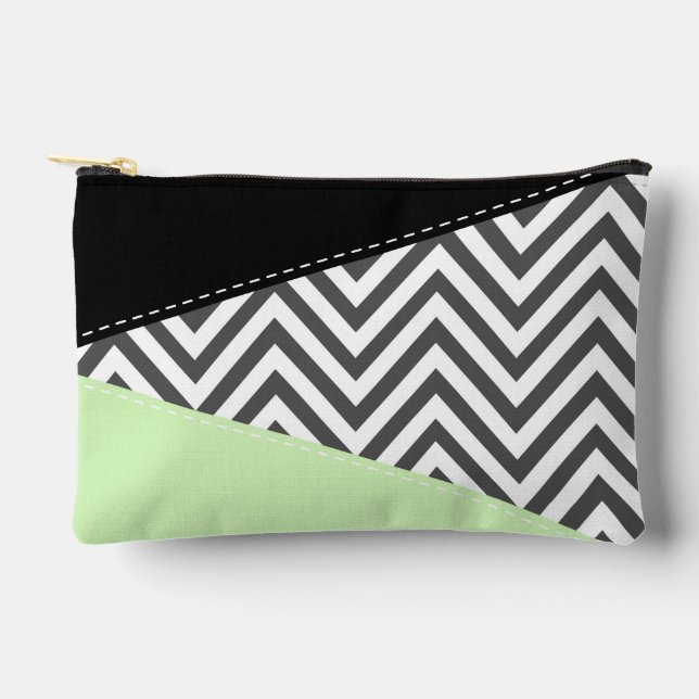 Pochette À Accessoires Gray Zigzag, Gray Chevron, Zigzag Pattern, Mint (Recto)