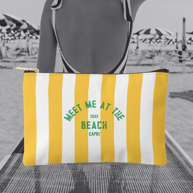 Pochette À Accessoires Green Me Retrouvez À La Plage Cabana Jaune Stripe (Créateur téléchargé)