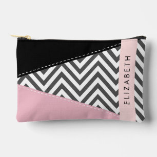 Pochette À Accessoires Grey Zigzag, Grey Chevron, Rose, Votre Nom