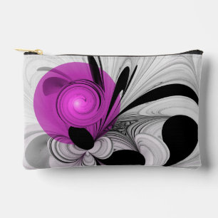 Pochette À Accessoires Gris Noir Abstrait Avec Art Fractal Magenta