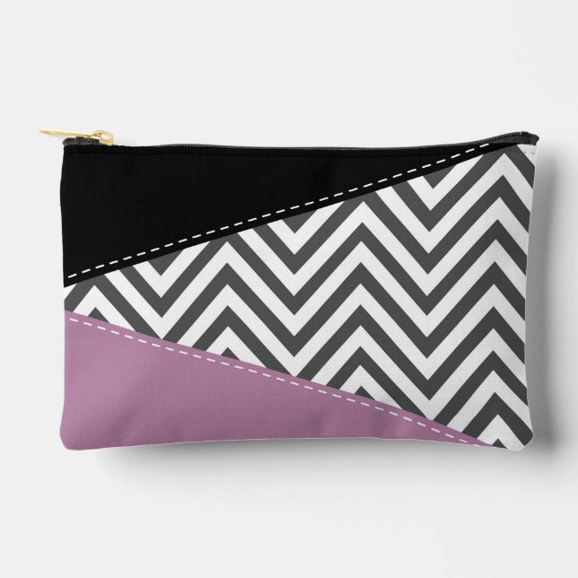 Pochette À Accessoires Gris Zigzag, Gris Chevron, Motif Zigzag, Violet (Recto)