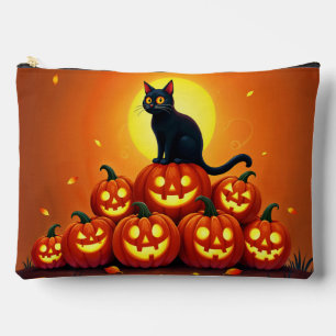 Pochette À Accessoires Halloween chat noir mignon et lanternes Jack