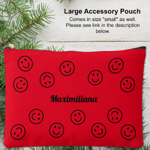 Pochette À Accessoires Happy Faces Black sur Red- LARGE Accessory Pouch