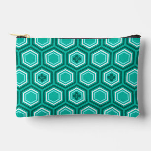 Pochette À Accessoires Hexagonal Kimono Imprimer, Turquoise, Aqua et Blan