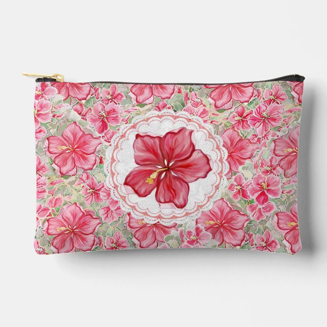 Pochette À Accessoires Hibiscus & dentelle RED (Recto)