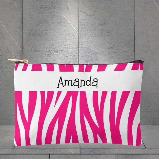 Pochette À Accessoires Hot Pink Wavy Zebra Stripe (Créateur téléchargé)