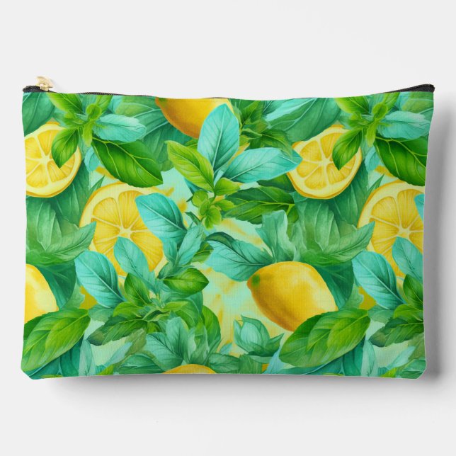 Pochette À Accessoires Illustration de l'aquarelle des citrons frais jaun (Recto)