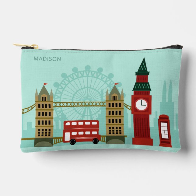 Pochette À Accessoires Illustration Londres du nom personnalisé (Recto)