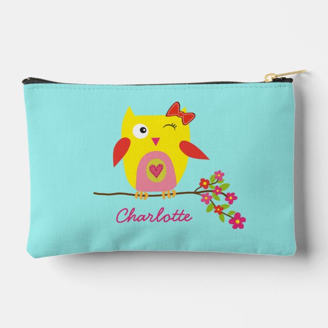 Pochette À Accessoires Illustration personnalisée de la chouette jaune ro (Verso)