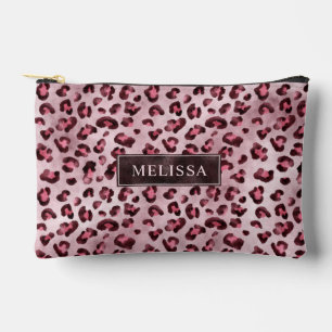 Pochette À Accessoires Impression d'animal léopard rose avec fausse feuil