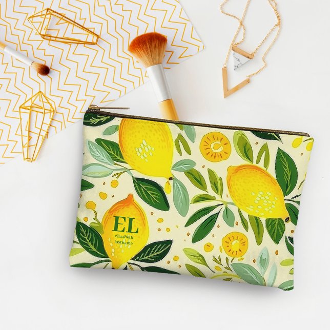 Pochette À Accessoires Impression personnalisée de citron jaune moderne (Modern Yellow Lemon Print Personalized Accessory Pouch)