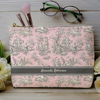 Pochette À Accessoires Imprimé vintage noir rose toile de jouy