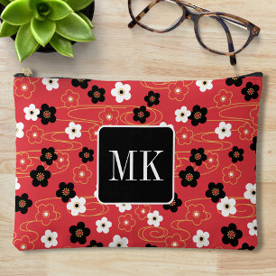 Pochette À Accessoires Initiales du monogramme rouge Sakura en fleurs