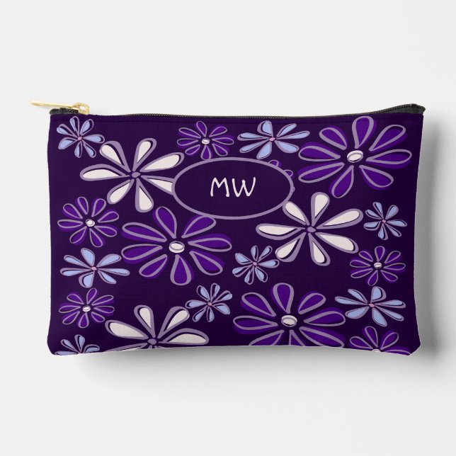 Pochette À Accessoires Initiales du Motif de fleurs de violet foncé botan (Recto)
