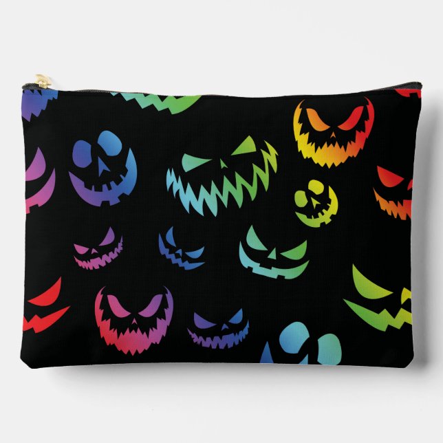 Pochette À Accessoires Jack-o'-lantern face Citrouille noir et blanc (Recto)