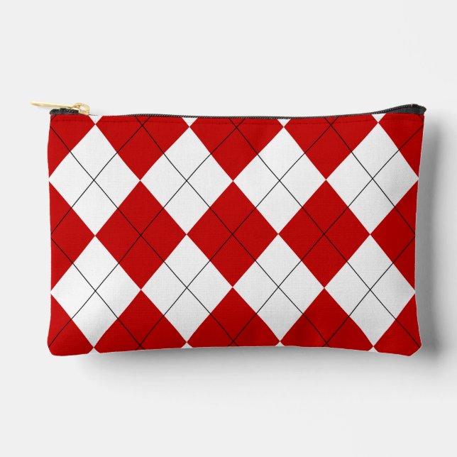 Pochette À Accessoires Jacquard preppy Tartan Diamond Plaid Rouge Blanc (Recto)