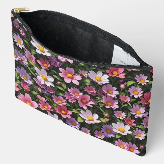 Pochette À Accessoires Jardin à fleurs rose et blanc (Ouvrir)