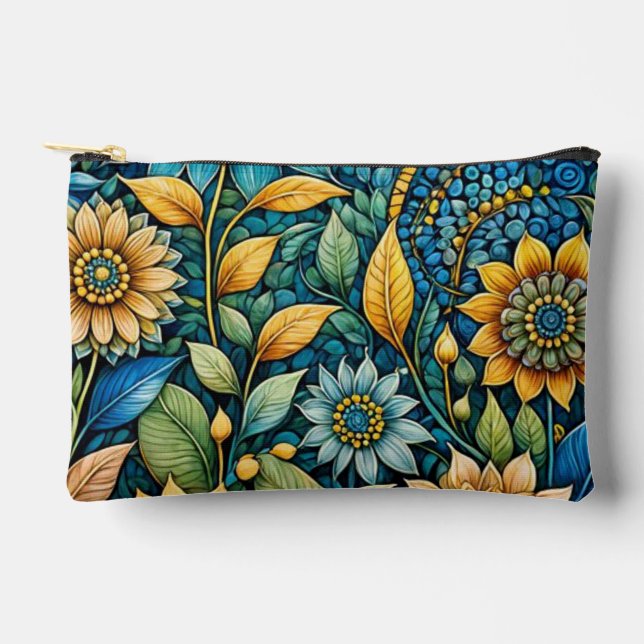 Pochette À Accessoires Jardin de tournesol bleu mignonne Girly Art Abstra (Recto)