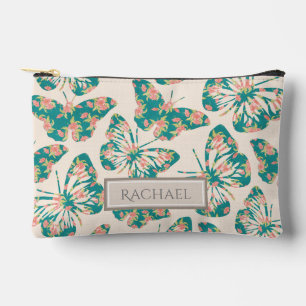 Pochette À Accessoires Joli floral Turquoise Papillon Motif personnalisé