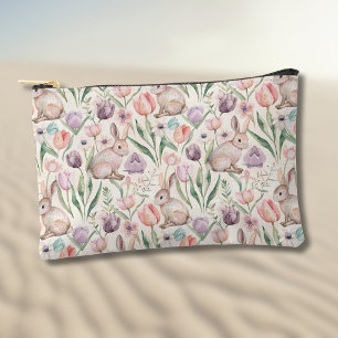 Pochette À Accessoires Joli Lapin Gris avec des Tulipes Colorées