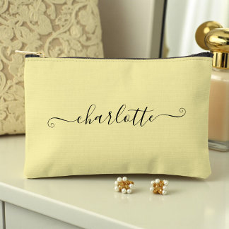 Pochette À Accessoires Joli Minimaliste Féminin Nom Personnalisé | Jaune 
