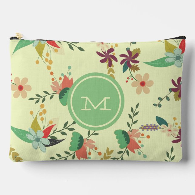 Pochette À Accessoires Joli Monogramme de menthe florale de printemps (Recto)