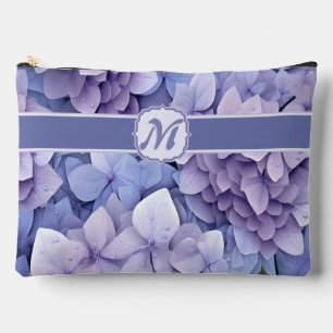 Pochette À Accessoires Joli Monogramme d'Hydrangée en fleurs bleues