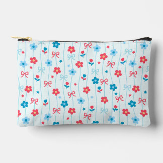 Pochette À Accessoires Joli motif de nœud floral bleu et rouge patriotiqu