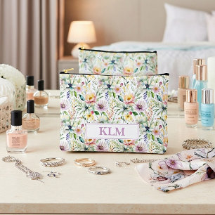 Pochette À Accessoires Joli motif floral monogramme pastel