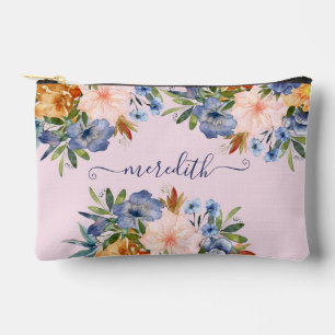 Pochette À Accessoires Jolie aquarelle rose bleu Fleurs Nom