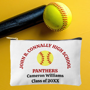 Pochette À Accessoires Joueuse de softball au lycée rouge personnalisée