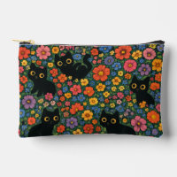 Kawaii Garden Art | Motif floral de chat noir mign